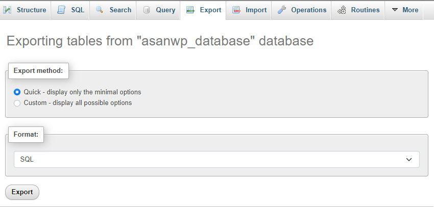 بکاپ دیتابیس در phpMyAdmin
