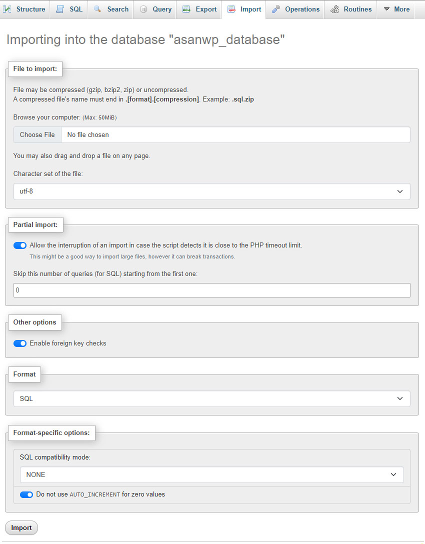 ریستور و بازگردانی پایگاه داده در phpMyAdmin