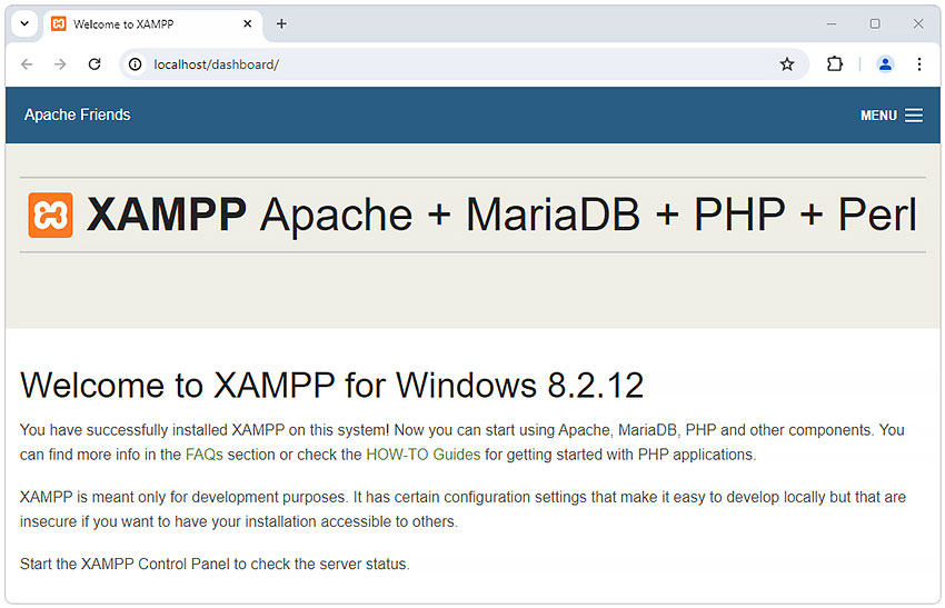 داشبورد نرم افزار Xampp