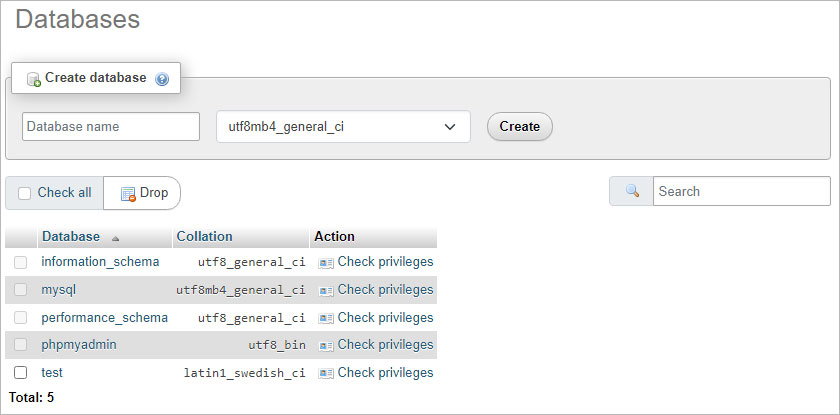 ساخت پایگاه داده در phpMyAdmin