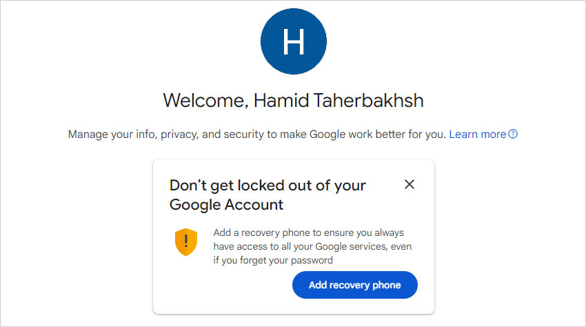 افزودن شماره موبایل بازیابی