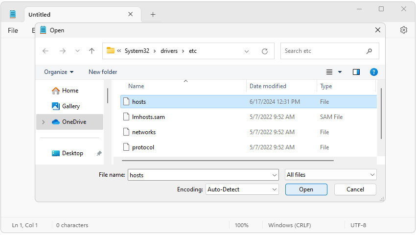 باز کردن فایل hosts  در Notepad