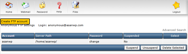 حسابهای FTP در دایرکت ادمین حسابهای FTP در دایرکت ادمین