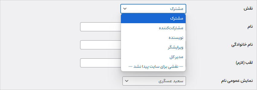 تغییر نقش کاربر